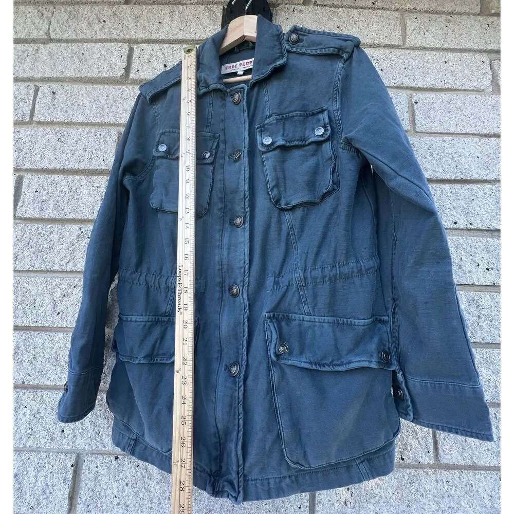 Free Peoples Denim Jacket blue oversize relaxed Cargo Coat Outfitters XS - Picture 9 of 11